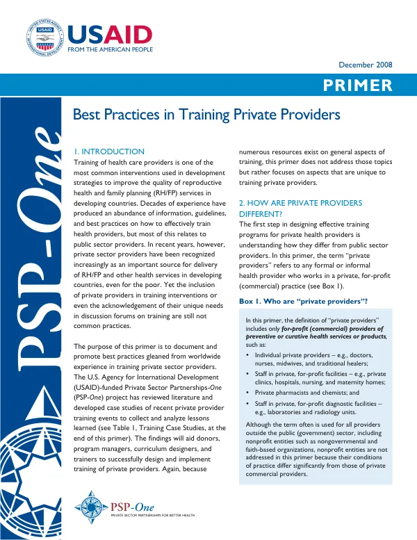 Best practices in training private providers