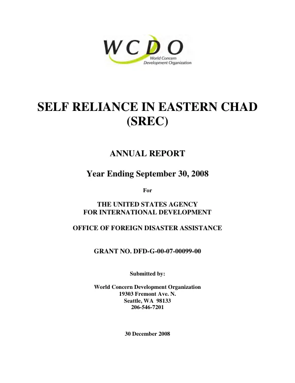 Self reliance in Eastern Chad (SREC) : annual report, year ending September 30, 2008