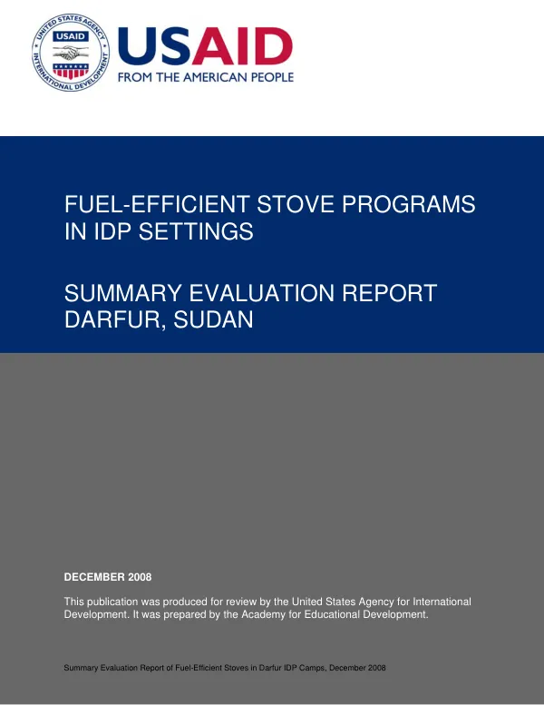 Fuel-efficient stove programs in IDP settings -- summary evaluation report, Darfur, Sudan