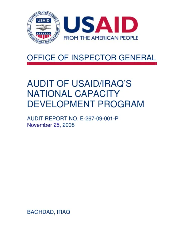 Audit of USAID/Iraq"s national capacity development program