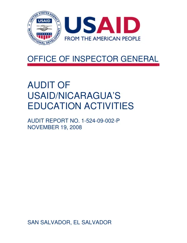 Audit of USAID/Nicaragua"s education activities