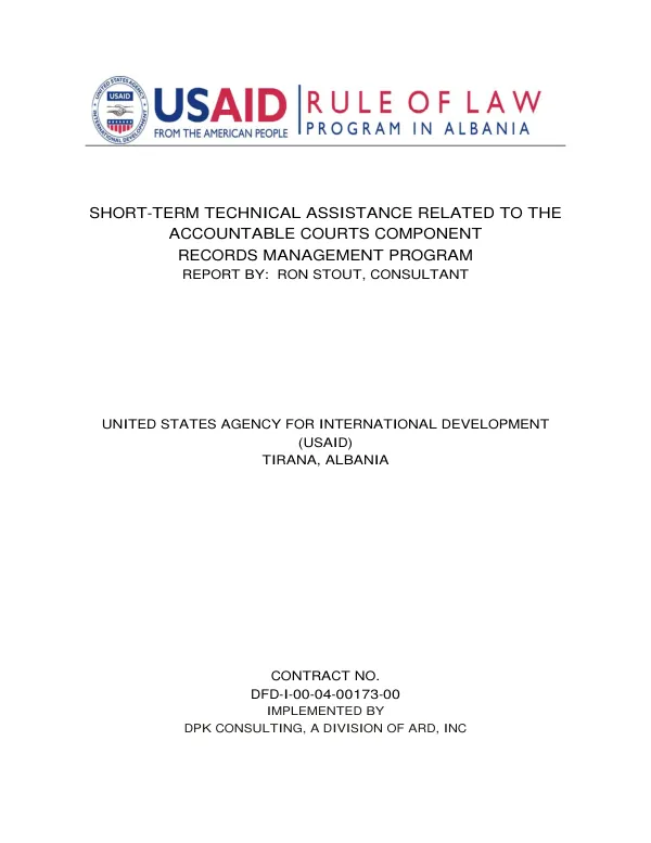 Short-term technical assistance related to the accountable courts component : records management program