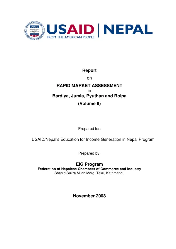 Report on rapid market assessment in Bardiya, Jumla, Pyuthan and Rolpha : (Volume II)