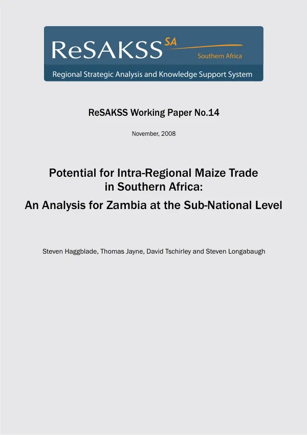 Potential for intra-regional maize trade in Southern Africa : an analysis for Zambia at the sub-national level
