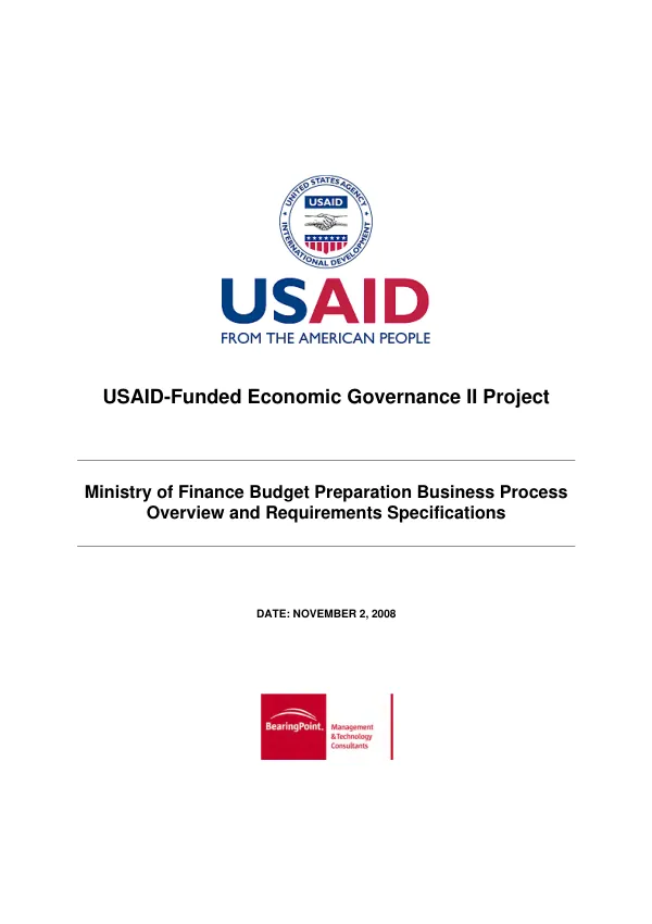 Ministry of finance budget preparation business process overview and requirements specifications