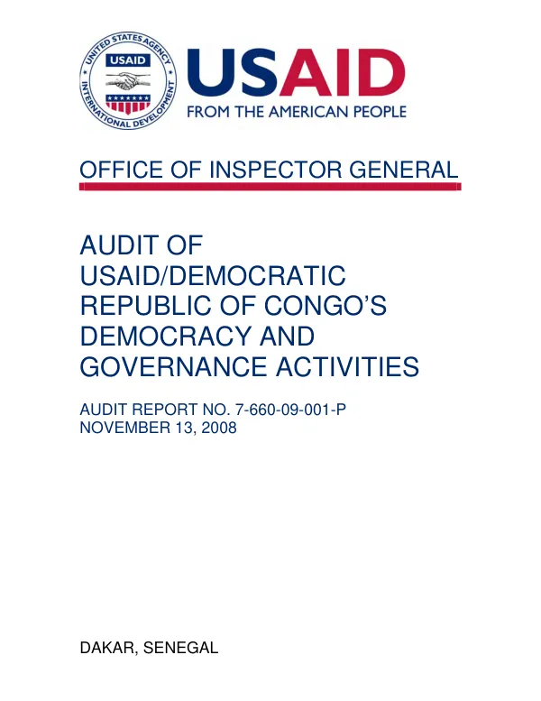 Audit of USAID/Democratic Republic of Congo"s democracy and governance activities
