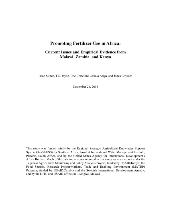 Promoting fertilizer use in Africa: current issues and empirical evidence from Malawi, Zambia, and Kenya