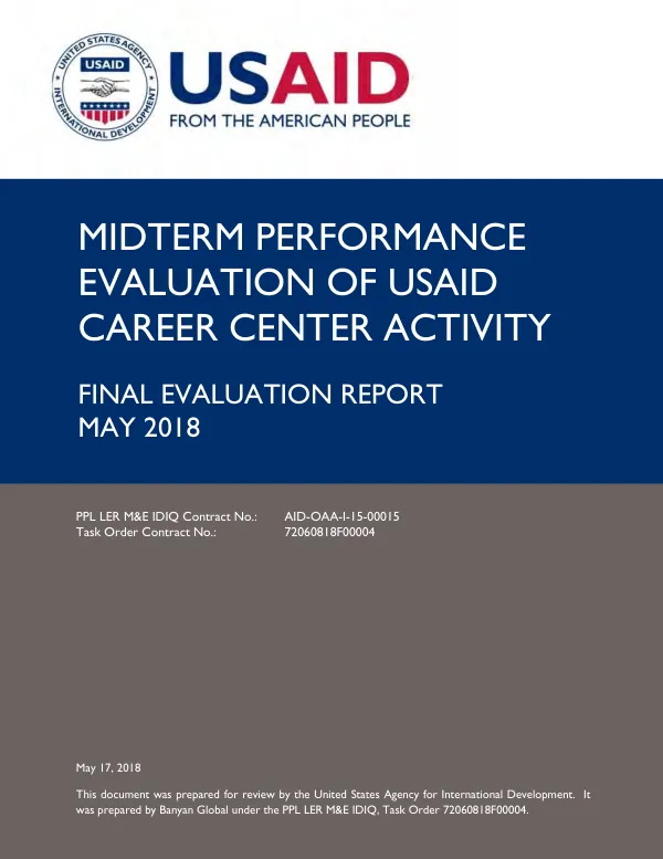 Midterm performance evaluation of USAID career center activity : final evaluation report