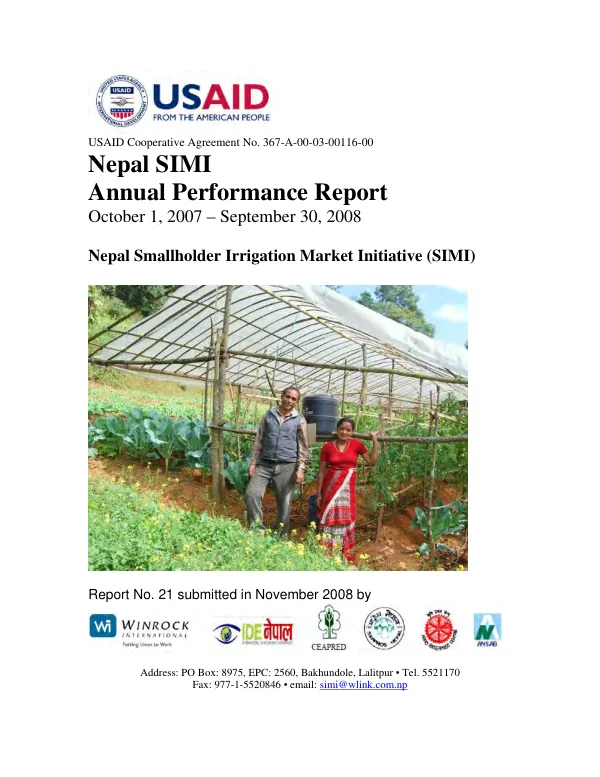 Nepal SIMI annual performance report, October 1, 2007-September 30, 2008