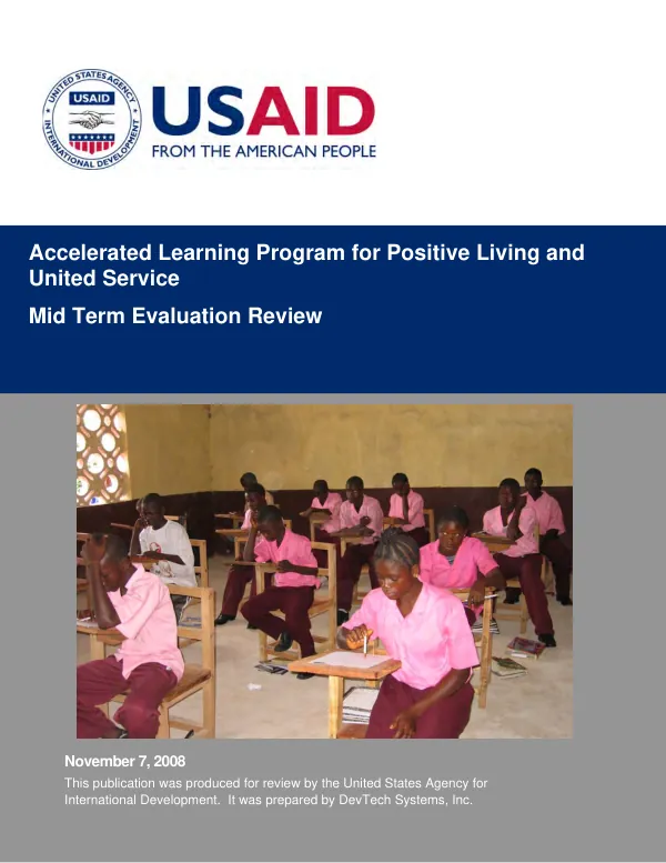 Accelerated learning program for positive living and united service : mid term evaluation review