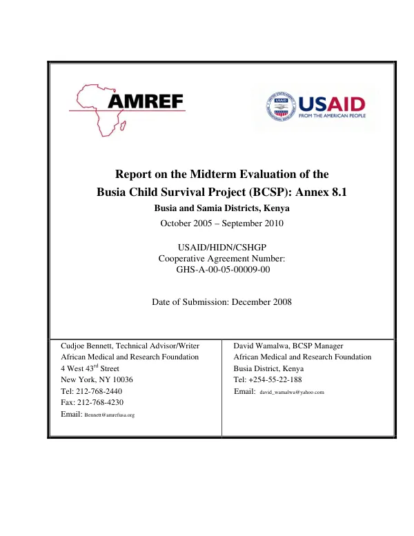 Report on the midterm evaluation of the Busia child survival project (BCSP) : Annex 8.1 -- Busia and Samia Districts, Kenya, October 2005-September 2010 : integrated health facility assessment report