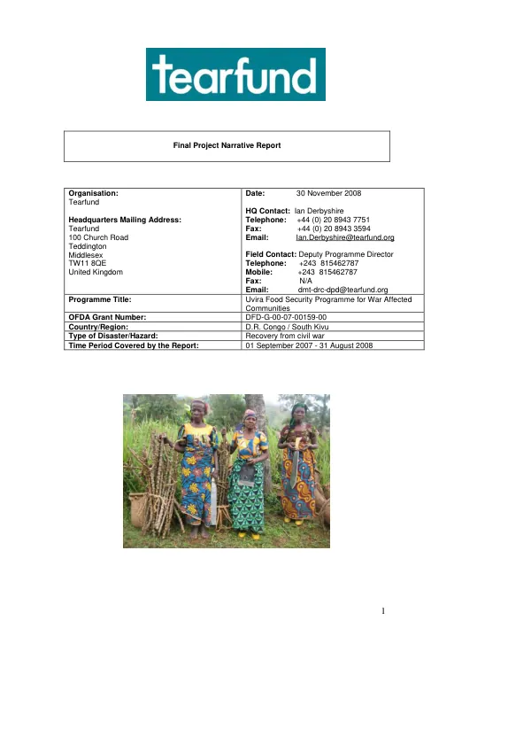 Tearfund : final project narrative report