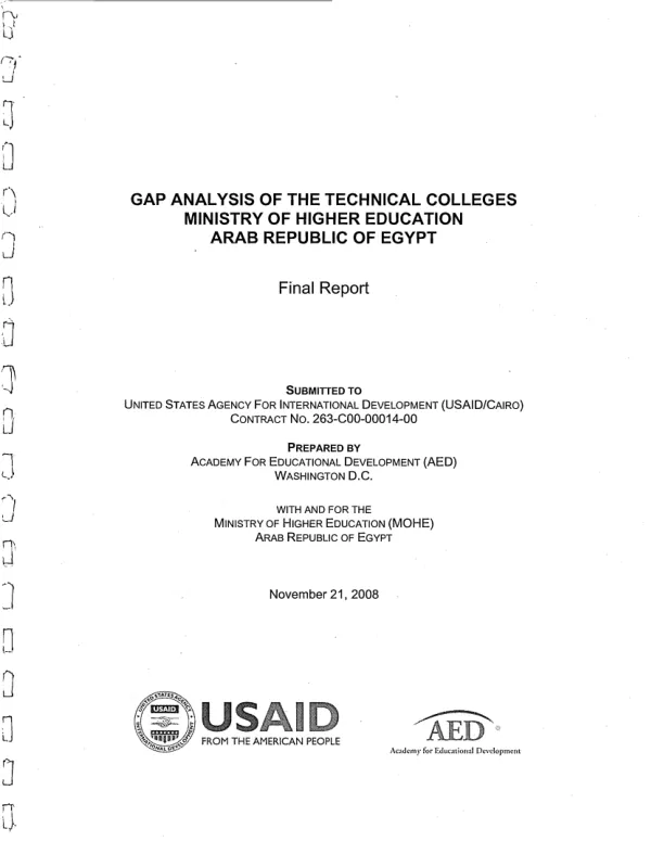 Gap analysis of the technical colleges, Ministry of Higher Education, Arab Republic of Egypt : final report
