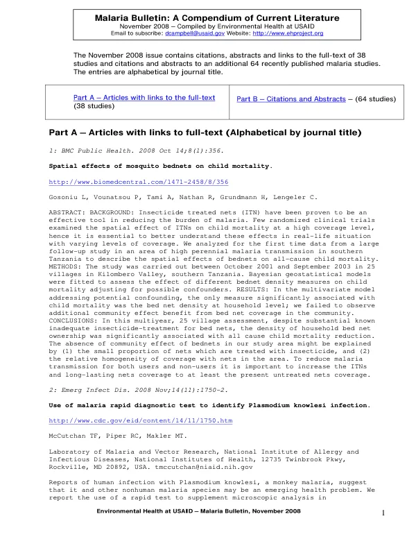 Malaria bulletin : a compendium of current literature