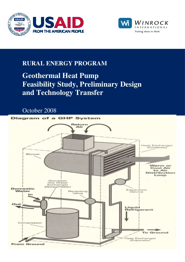 Geothermal heat pump feasibility study, preliminary design and technology transfer