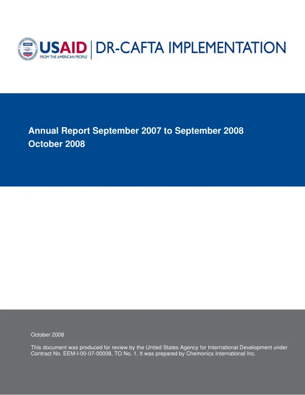 DR-CAFTA implementation : annual report, September 2007 to September 2008