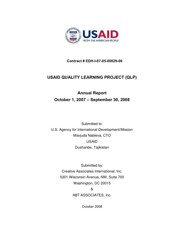 USAID quality learning project (QLP) : annual report, October 1, 2007-September 30, 2008
