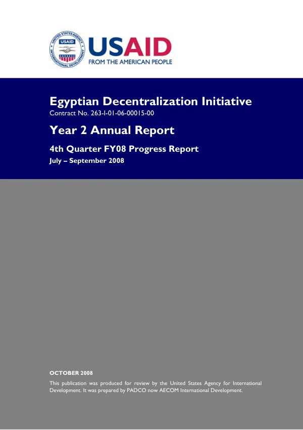 Egyptian decentralization initiative : year 2 annual report -- 4th quarter FY08 progress report, July-September 2008