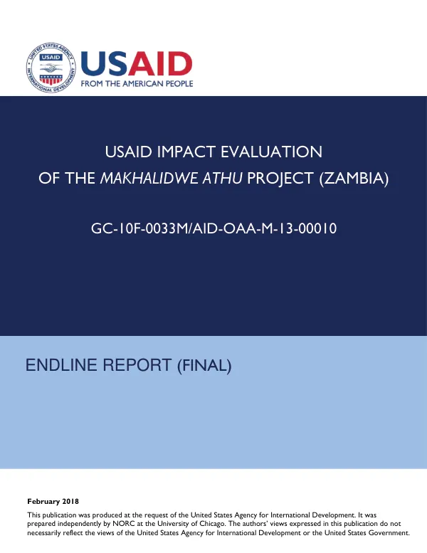 USAID impact evaluation of the makhalidwe athu project (Zambia) : endline report (final)