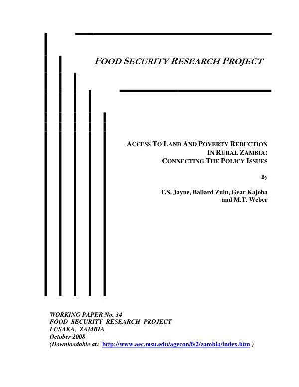 Access to land and poverty reducation in rural Zambia : connecting the policy issues