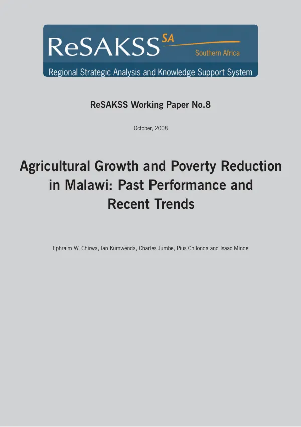 Agricultural growth and poverty reduction in Malawi : past performance and recent trends