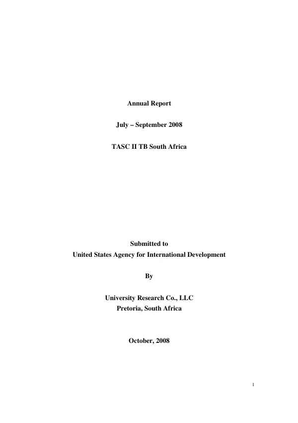 Annual report, July-September 2008 : TASC II TB South Africa