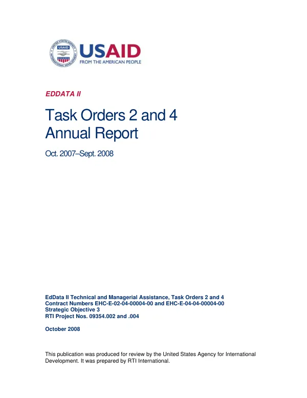 Task orders 2 and 4 : annual report, Oct. 2007-Sept. 2008