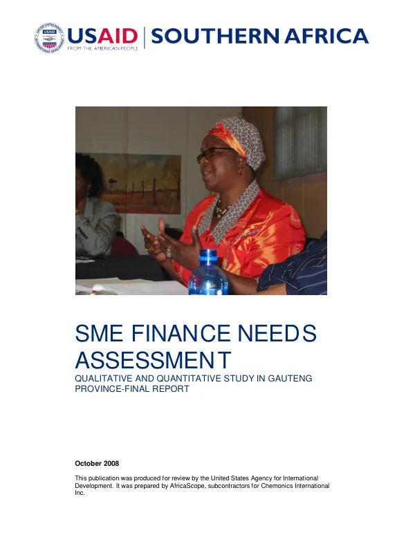 Financial sector program : SME finance needs assessment-qualitative and quantitative study in Gauteng Province -- final report