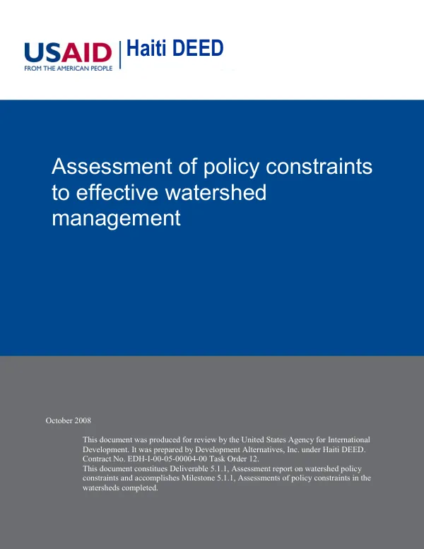 Assessment of policy constraints to effective watershed management