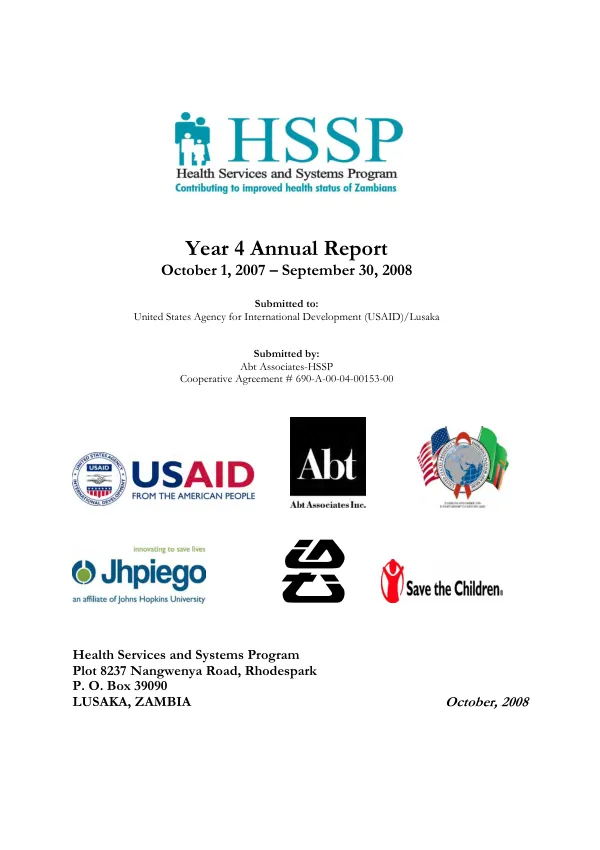 HSSP, health services and systems program : year 4 annual report -- October 1, 2007-September 30, 2008