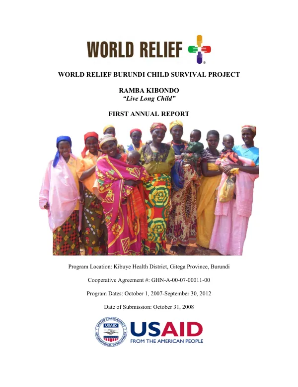 World Relief Burundi child survival project : first annual report