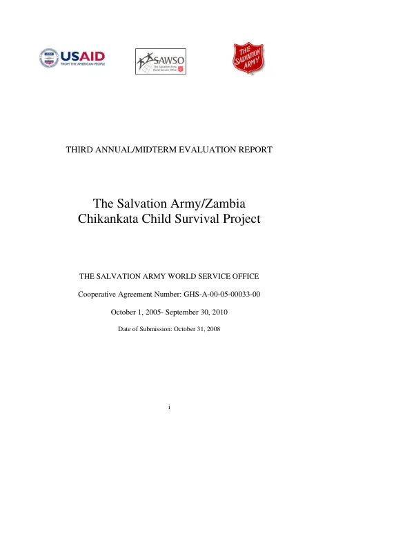 Third annual/midterm evaluation report : The Salvation Army/Zambia Chikankata child survival project -- The Salvation Army World Service Office