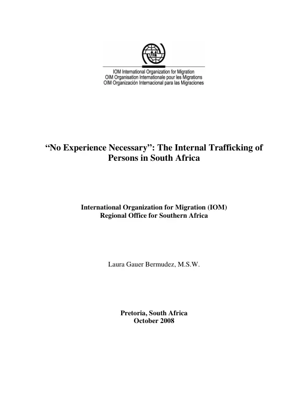"No experience necessary" : the internal trafficking of persons in South Africa