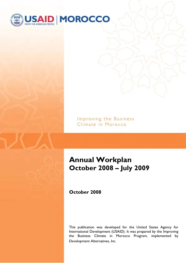 Annual workplan, October 2008-July 2009 : improving the business climate in Morocco