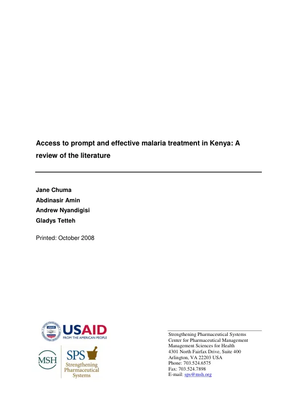 Access to prompt and effective malaria treatment in Kenya : a review of the literature
