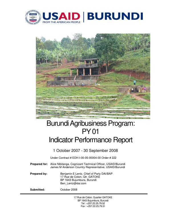 Burundi agribusiness program : PY 01 indicator performance report, 1 October 2007-30 September 2008