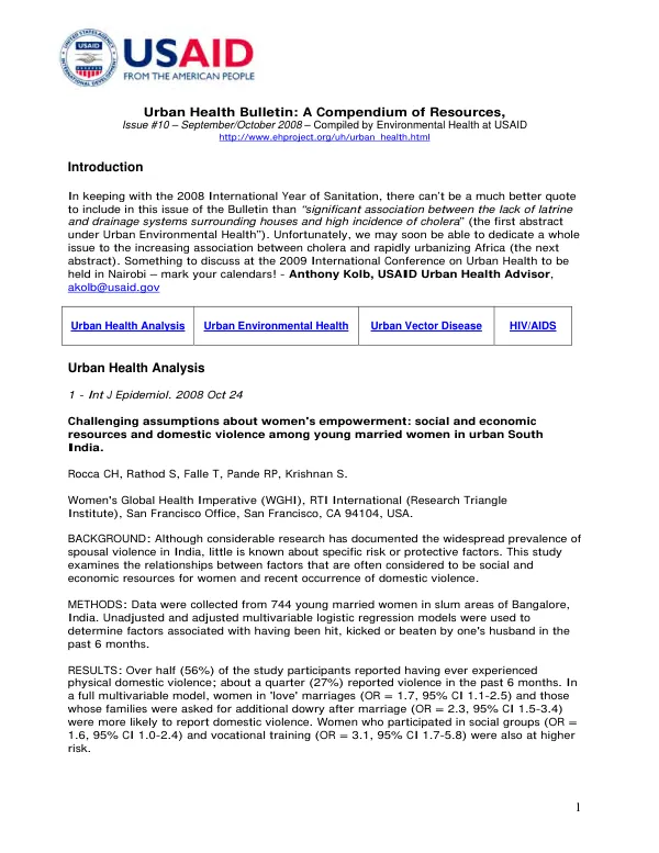 Urban health bulletin : a compendium of resources, issue #10