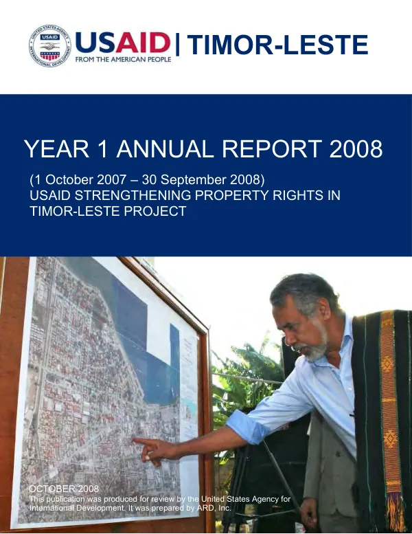 Year 1 annual report 2008 (1 October 2007-30 September 2008) : USAID strengthening property rights in Timor-Leste project