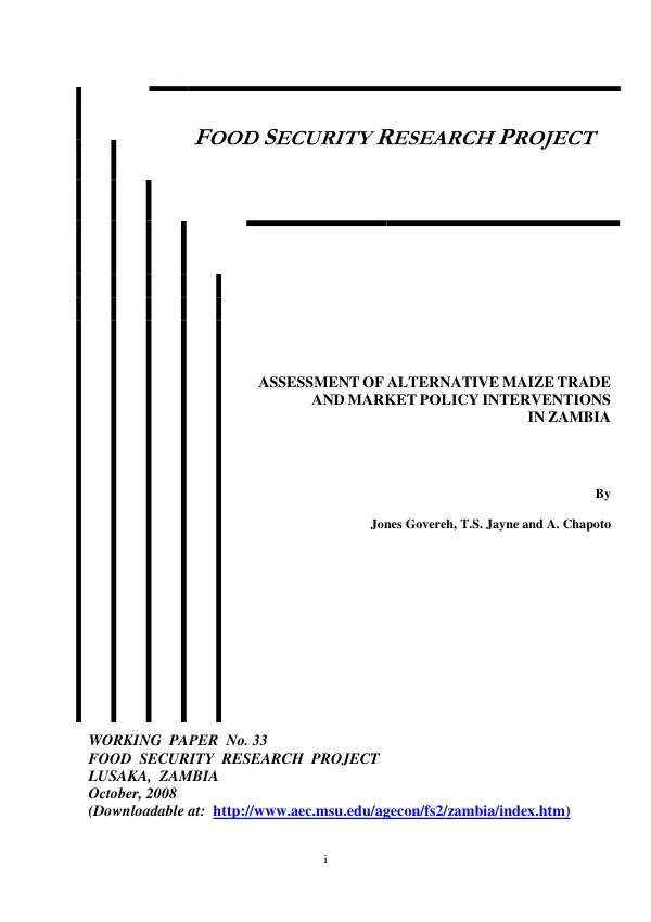 Assessment of alternative maize trade and market policy interventions in Zambia