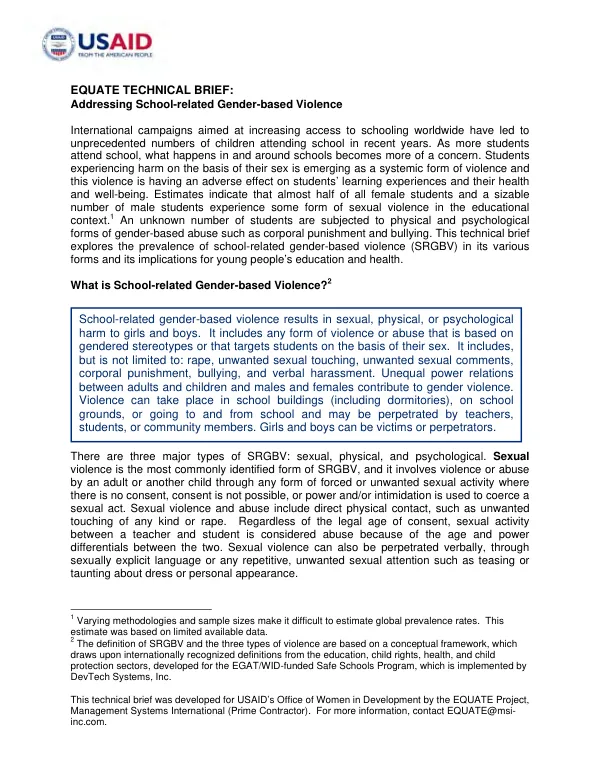 Addressing school-related gender-based violence