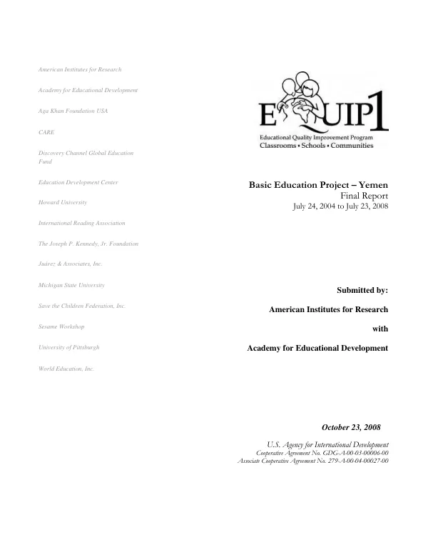 Basic education project : Yemen -- final report, July 24, 2004 to July 23 2008