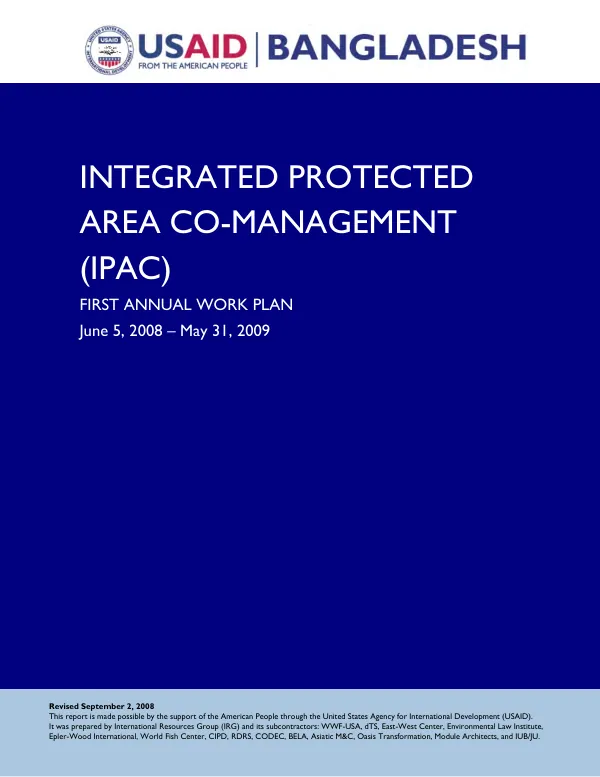 Integrated protected area co-management (IPAC) : first annual work plan, June 5, 2008-May 31, 2009