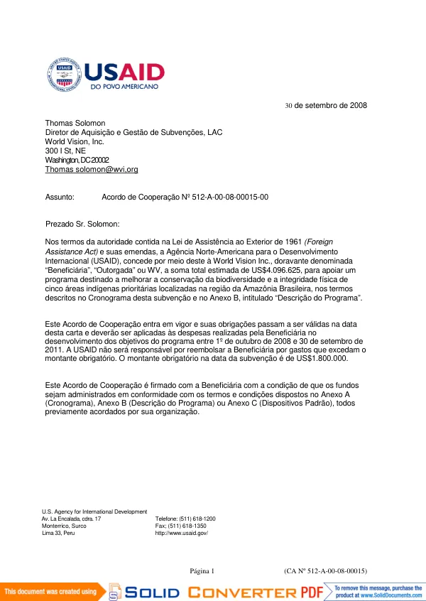 Acordo de cooperacoo no. 512-A-00-08-00015-00