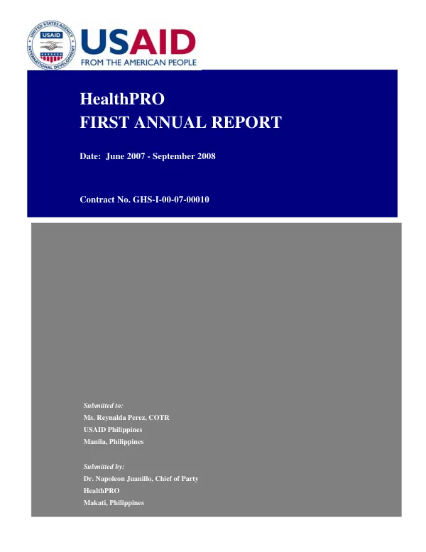 HealthPRO first annual report date : June 1007-September 2008