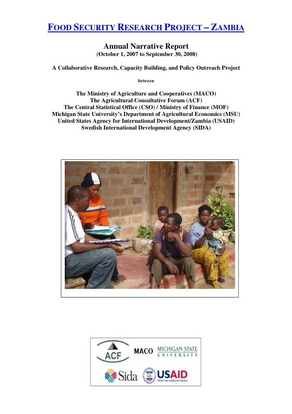 Food security research project - Zambia : annual narrative report (October 1, 2007 to September 30, 2008)