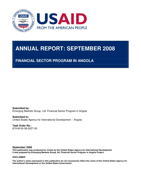 Annual report : September 2008 -- financial sector program in Angola