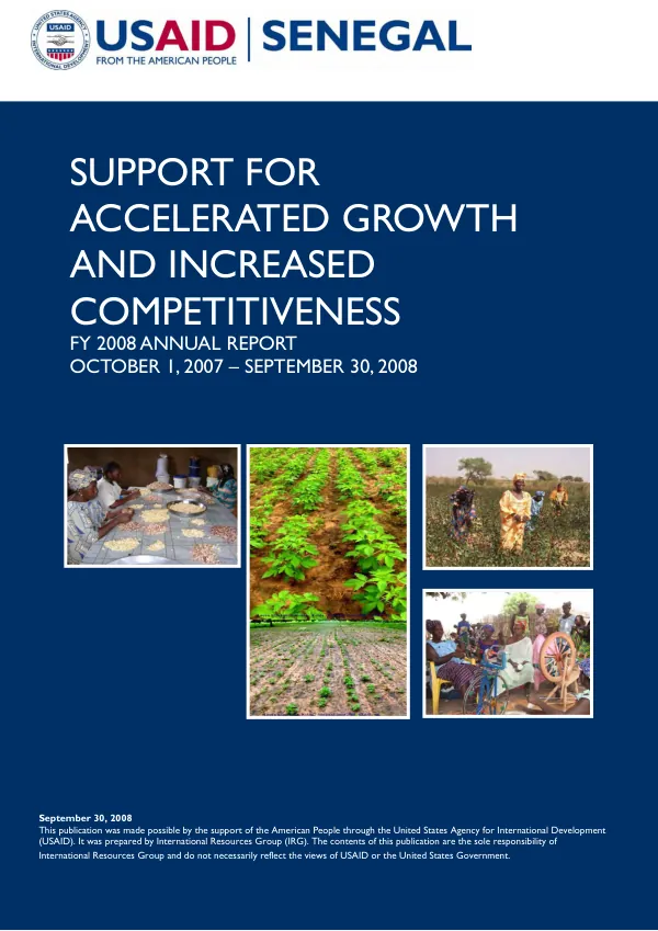 Support for accelerated growth and increased competitiveness : FY 2008 annual report, December 12, 2007-October 15, 2008 : contract no. IQC no.685-I-00-06-00005-00
