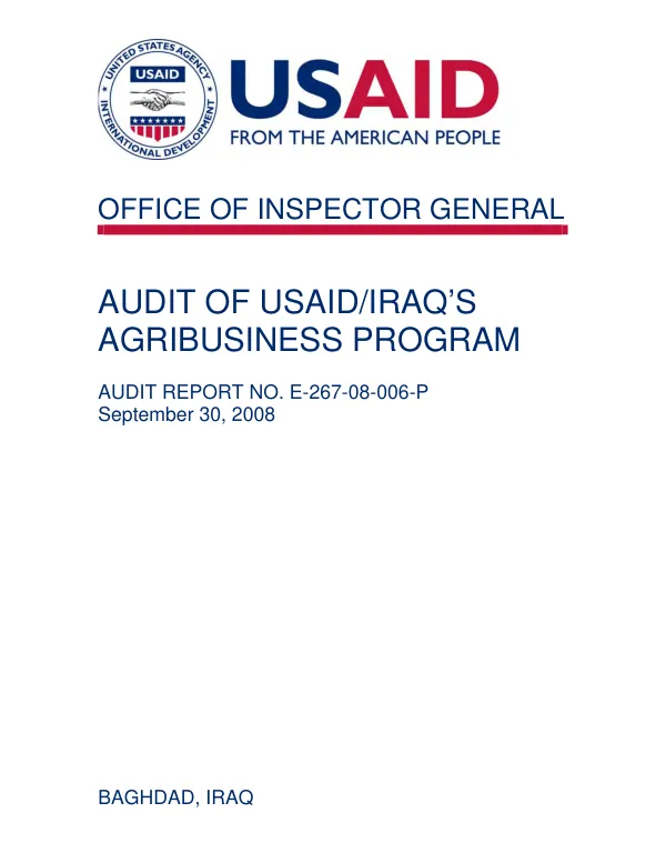 Audit of USAID/Iraq"s agribusiness program