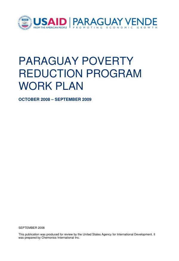 Paraguay poverty reduction program : work plan, October 2008-September 2009