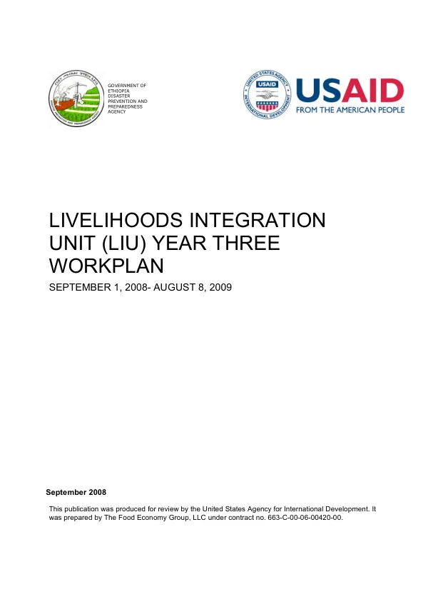 Livelihoods integration unit (LIU) year three workplan : September 1, 2008-August 8, 2009